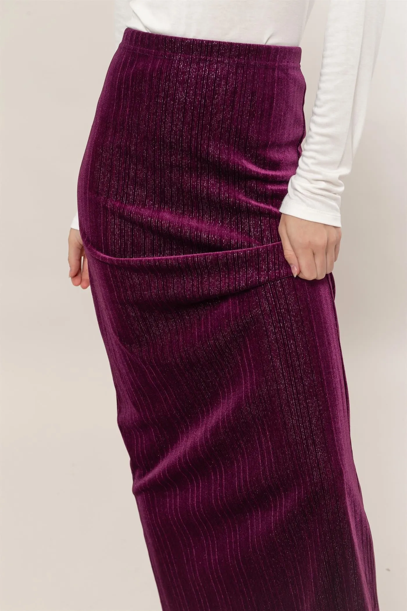 Lurex Velour High-Waist Midi Skirt