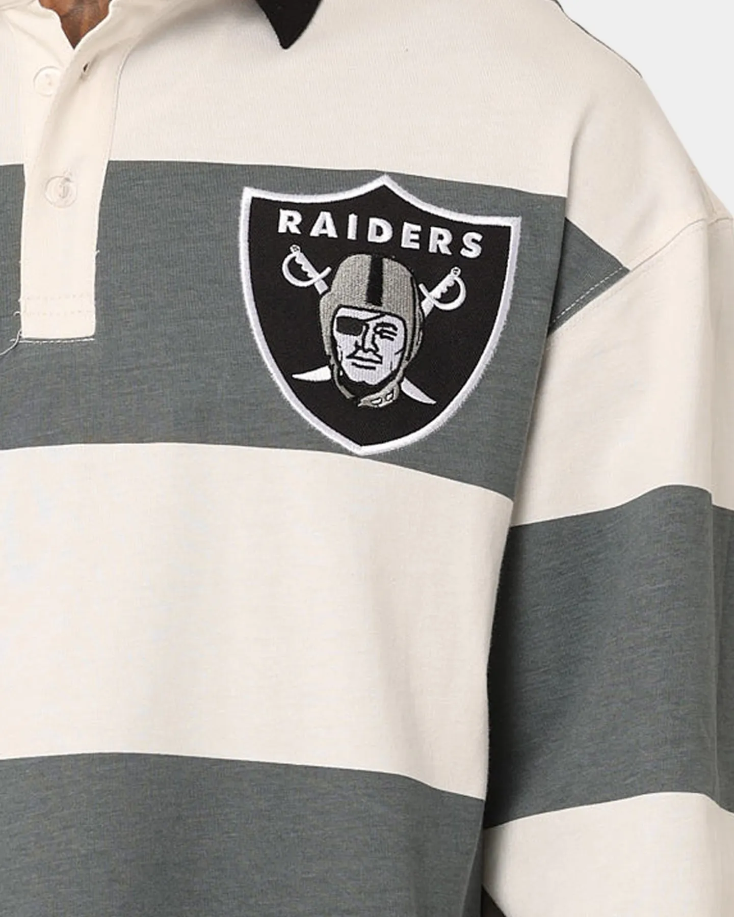 Majestic Athletic Las Vegas Raiders Vintage Athletic Stripe Rugby Jersey Vintage White/Black