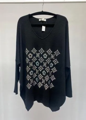 Malissa J V Neck Jumper with Flower Bling