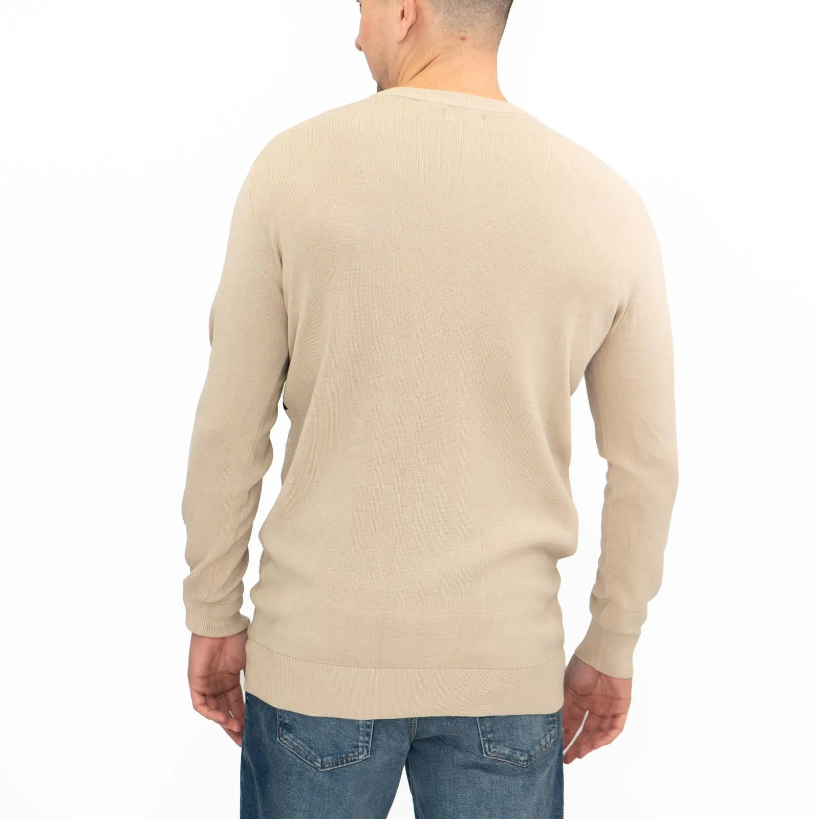 Mens Jumper Colour Block Stripe Tan