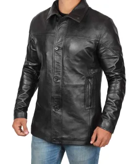 Mens Premium Black Leather Coat - 34 Length