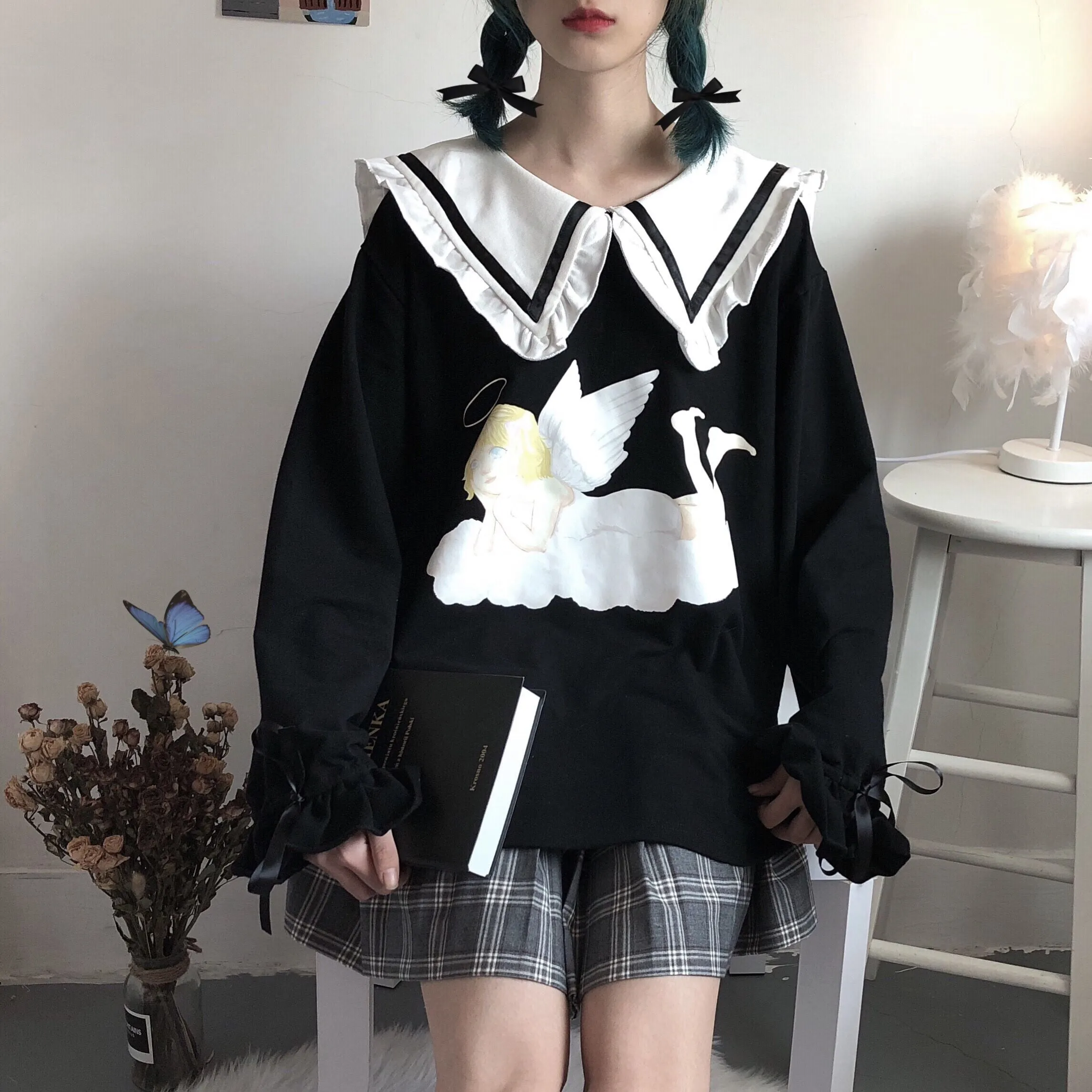 [Mid Season sale ] You are like an angel sailor babydoll hoodie dress