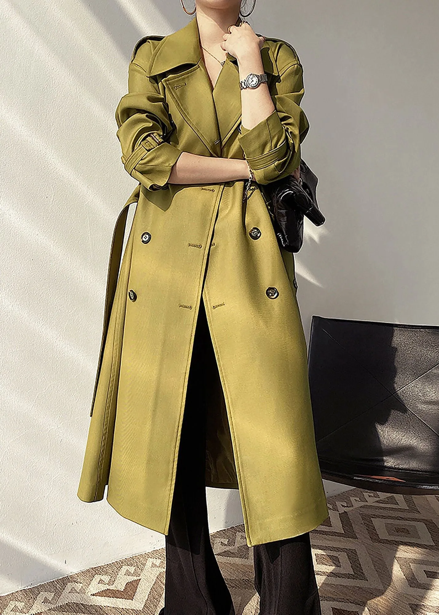 Midi Double Breasted Belted Trench Coat