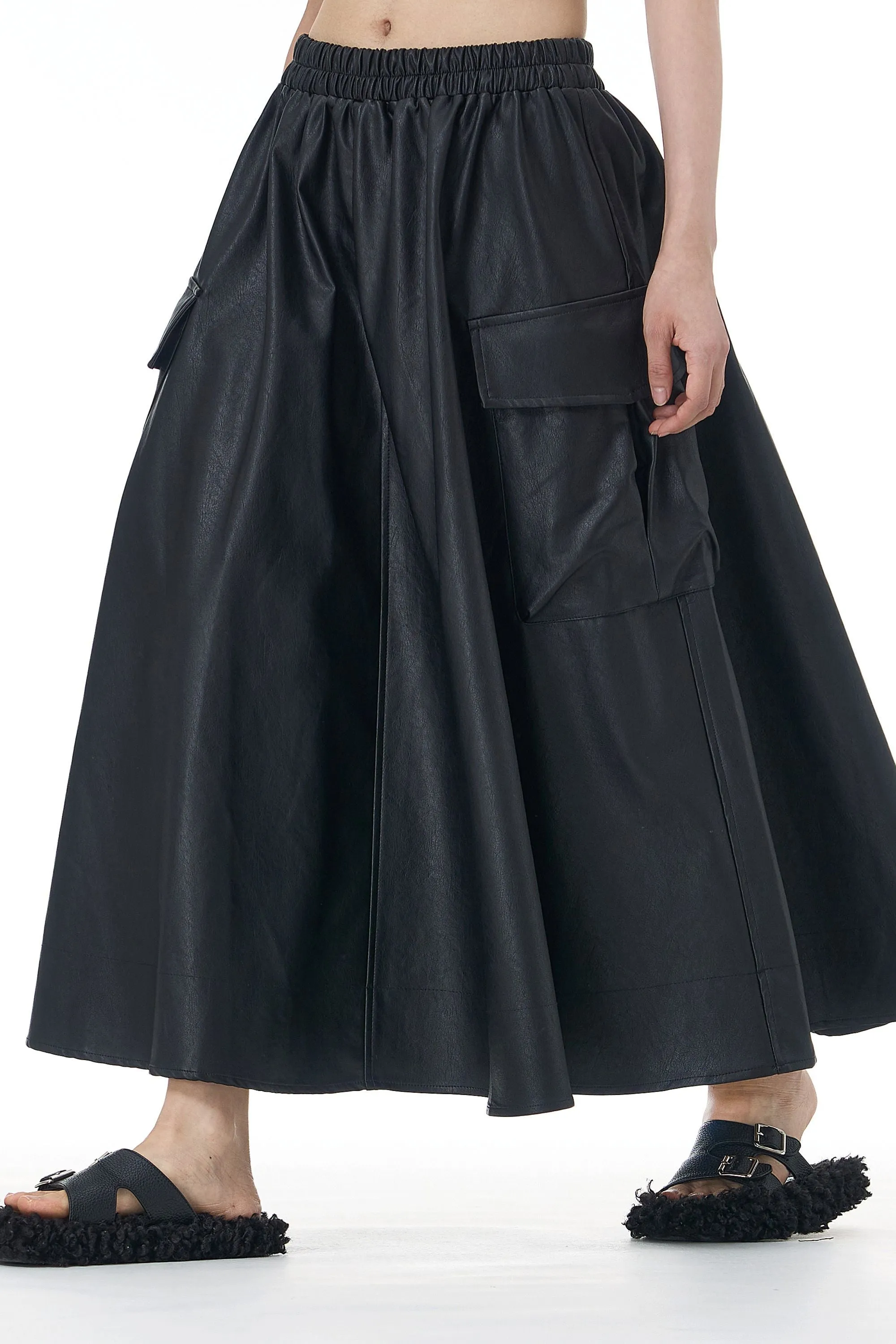 Midnight Maven Faux Leather Cargo Skirt