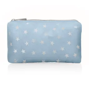 Mini Zipper Pouch - Shimmer Ice Blue with Myriad Silver Stars