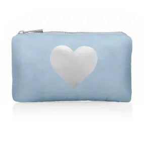 Mini Zipper Pouch - Shimmer Ice Blue with Silver Heart