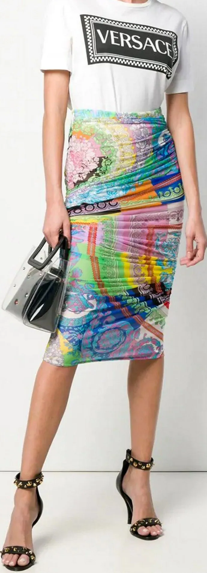 Mixed Print Pencil Skirt