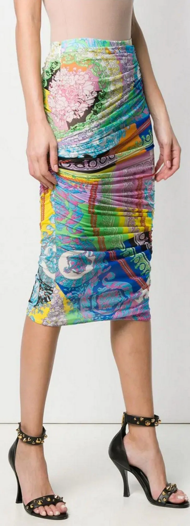 Mixed Print Pencil Skirt