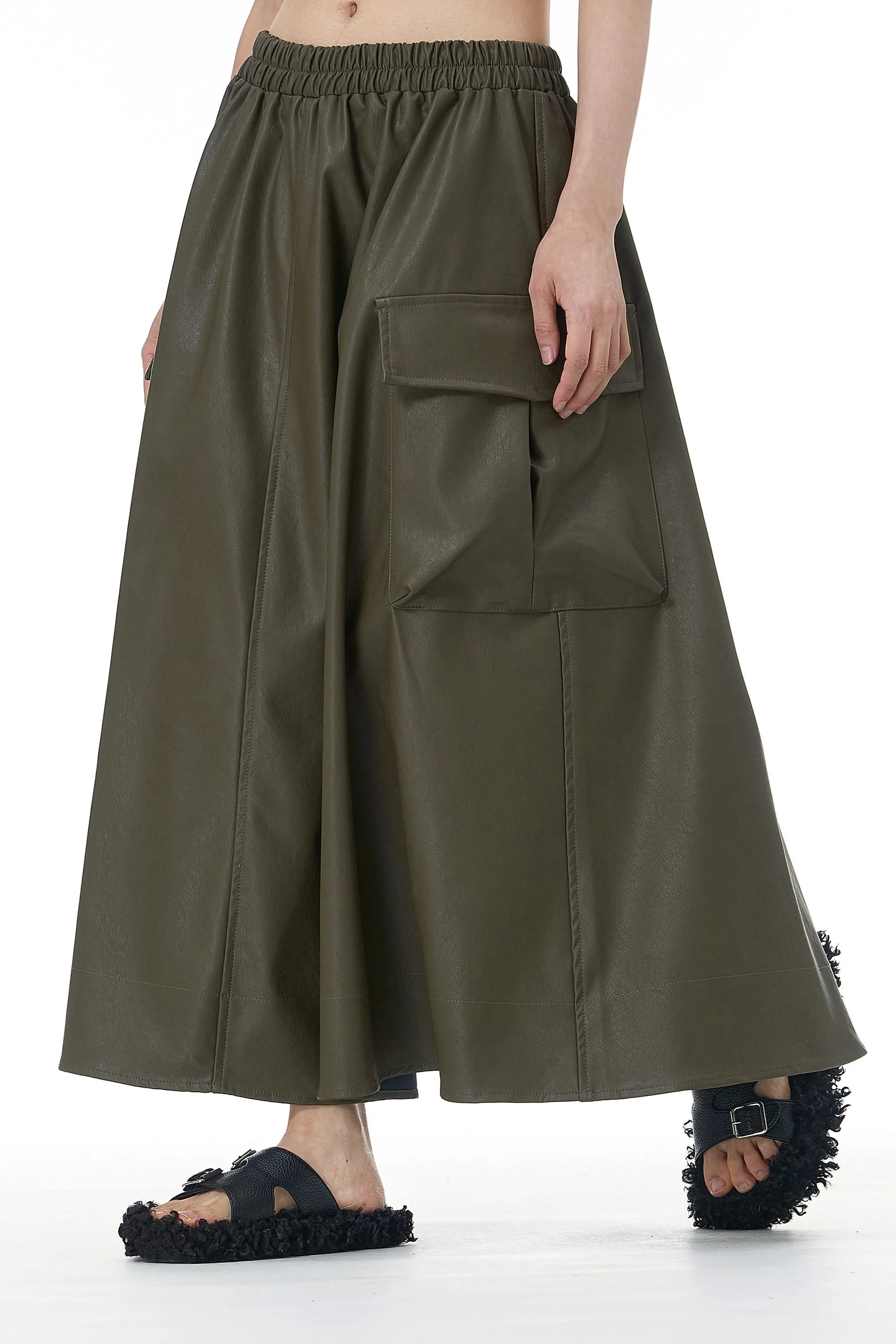 Moss Maven Faux Leather Cargo Skirt