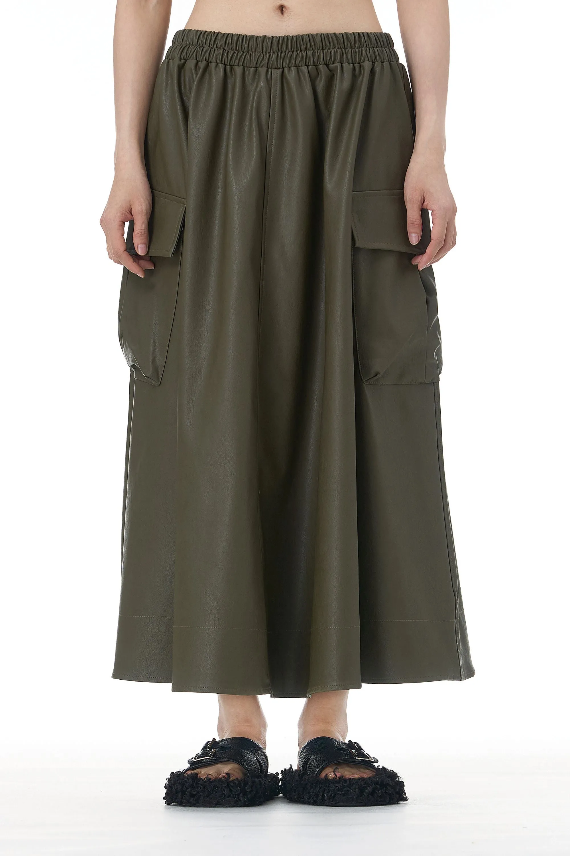 Moss Maven Faux Leather Cargo Skirt