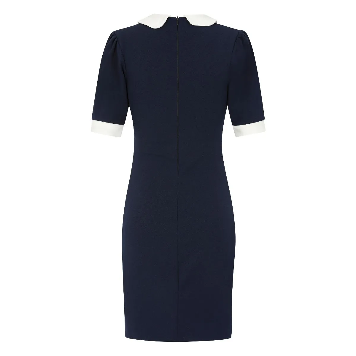 Navy Blue Nautical Wiggle Pencil Dress With Cream Collar & Cuff