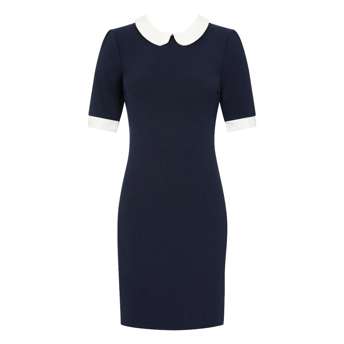 Navy Blue Nautical Wiggle Pencil Dress With Cream Collar & Cuff