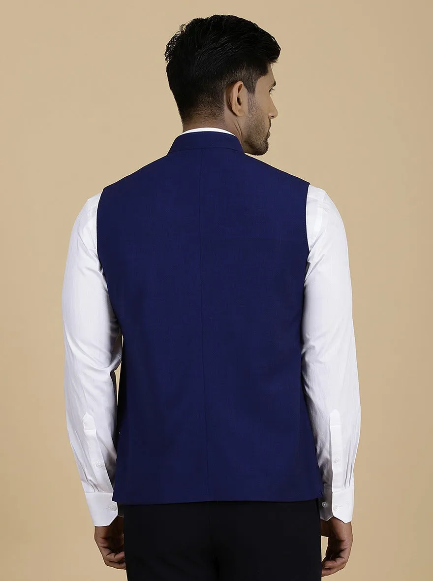 Navy Blue Solid Regular Fit Modi Jacket | JadeBlue