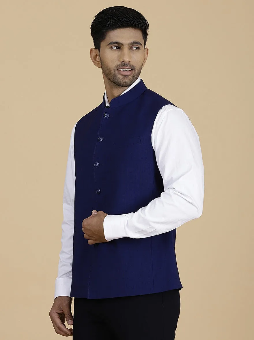 Navy Blue Solid Regular Fit Modi Jacket | JadeBlue