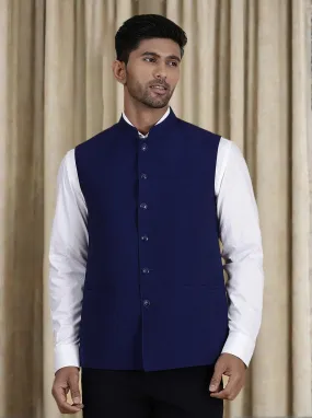 Navy Blue Solid Regular Fit Modi Jacket | JadeBlue