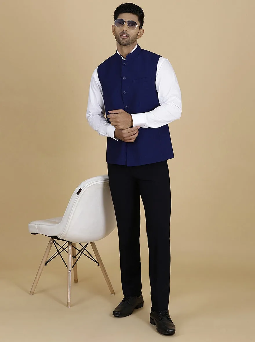 Navy Blue Solid Regular Fit Modi Jacket | JadeBlue