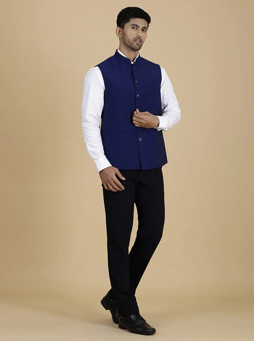 Navy Blue Solid Regular Fit Modi Jacket | JadeBlue