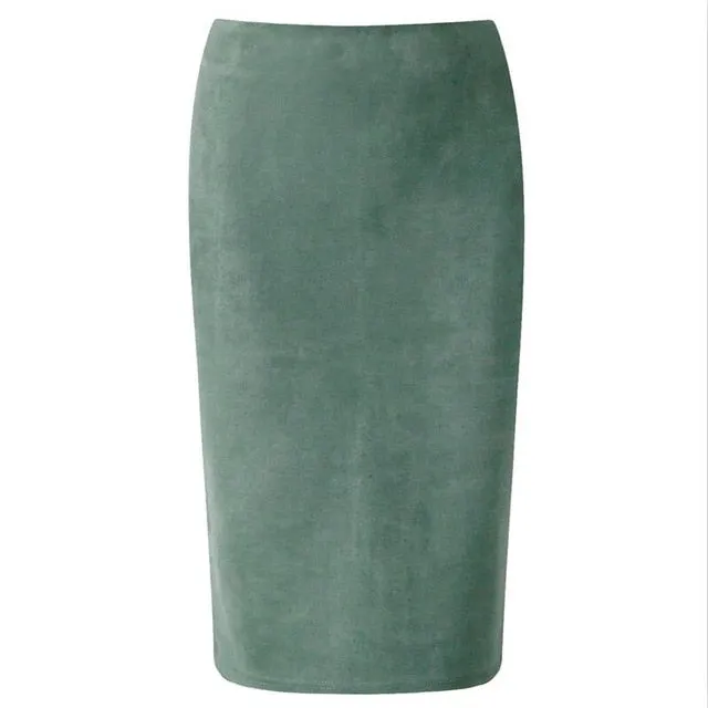 Neophil 2018 Winter Women Suede Midi Pencil Skirt High Waist Gray Pink XXL Sexy Style Stretch Wrap Ladies Office Work Saia S1009