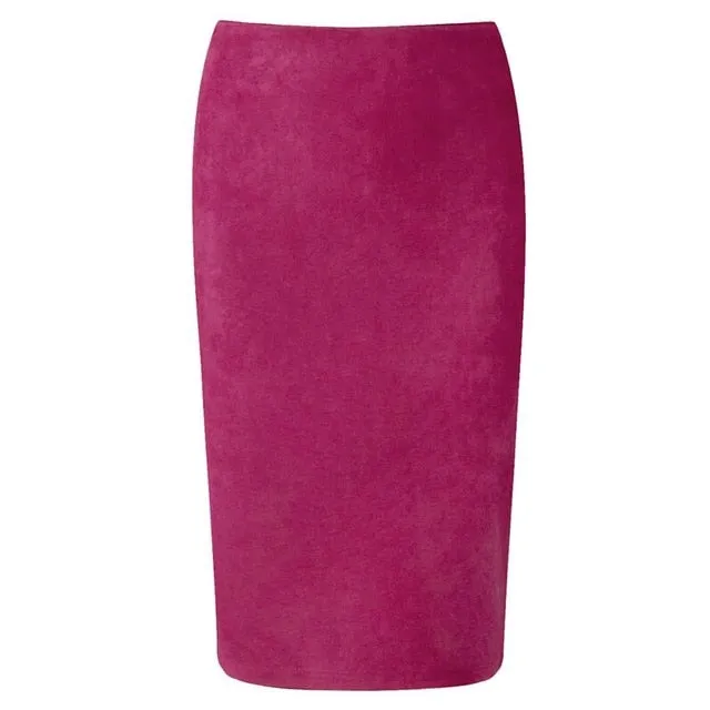 Neophil 2018 Winter Women Suede Midi Pencil Skirt High Waist Gray Pink XXL Sexy Style Stretch Wrap Ladies Office Work Saia S1009