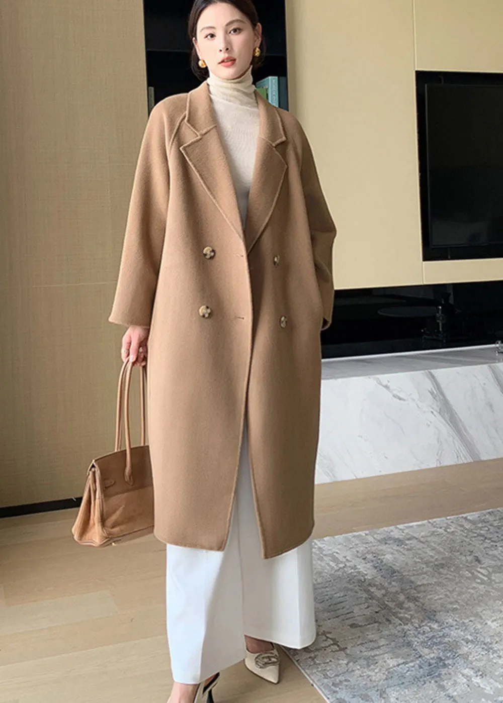 Noelle Double Breasted Button Wool Long Coat