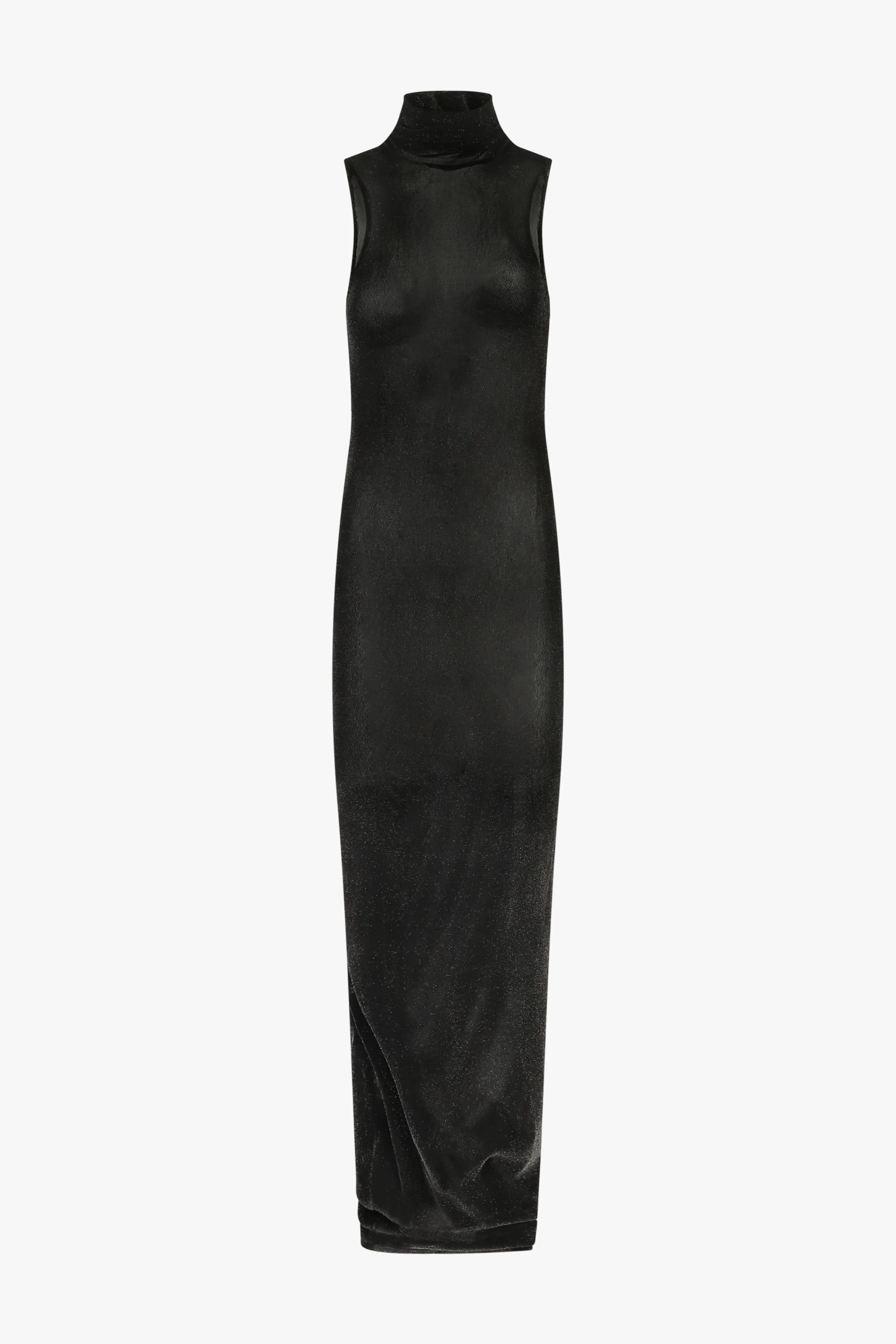 Obsidian Velvet Mesh Turtleneck Maxi Dress