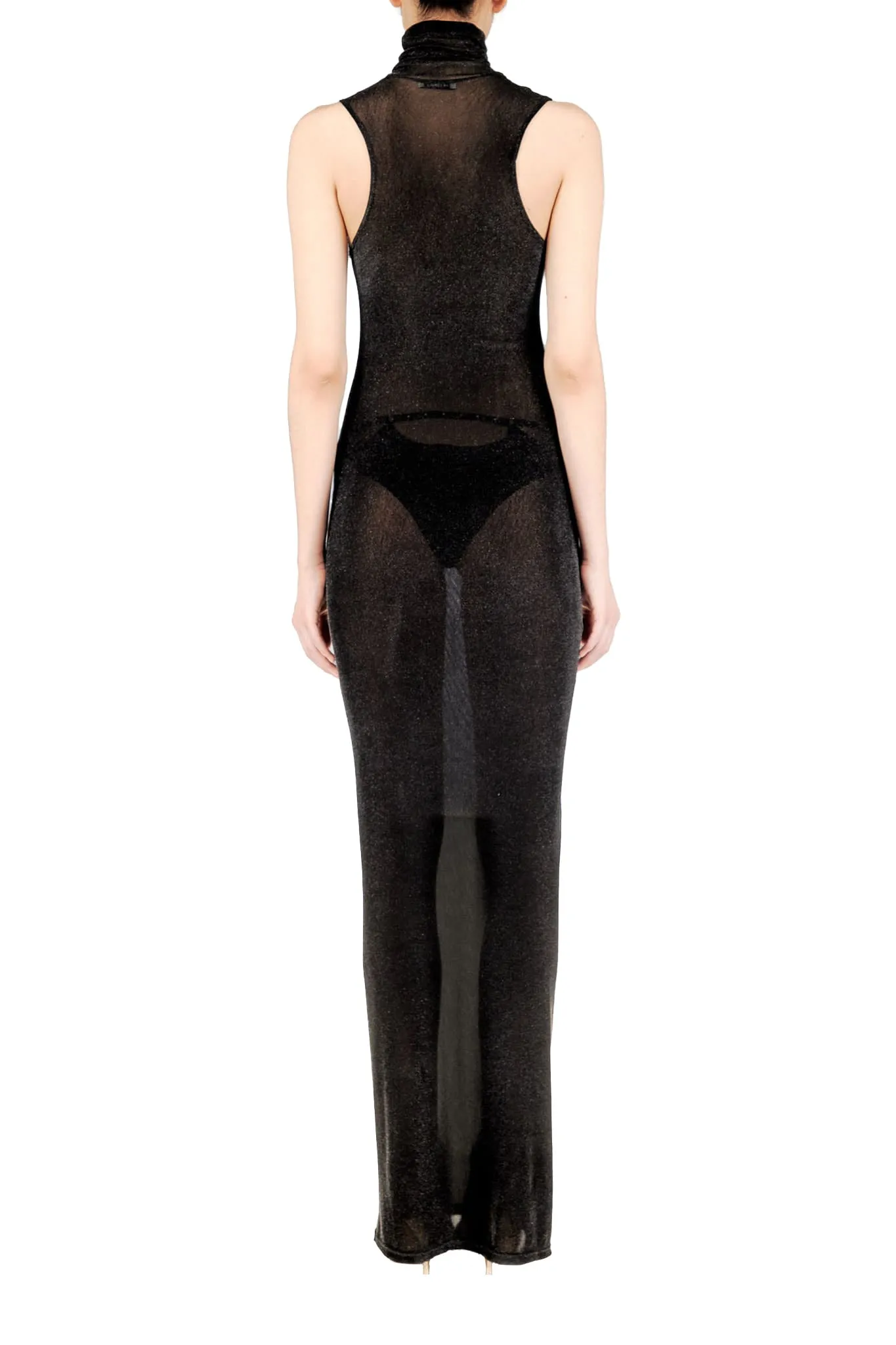 Obsidian Velvet Mesh Turtleneck Maxi Dress