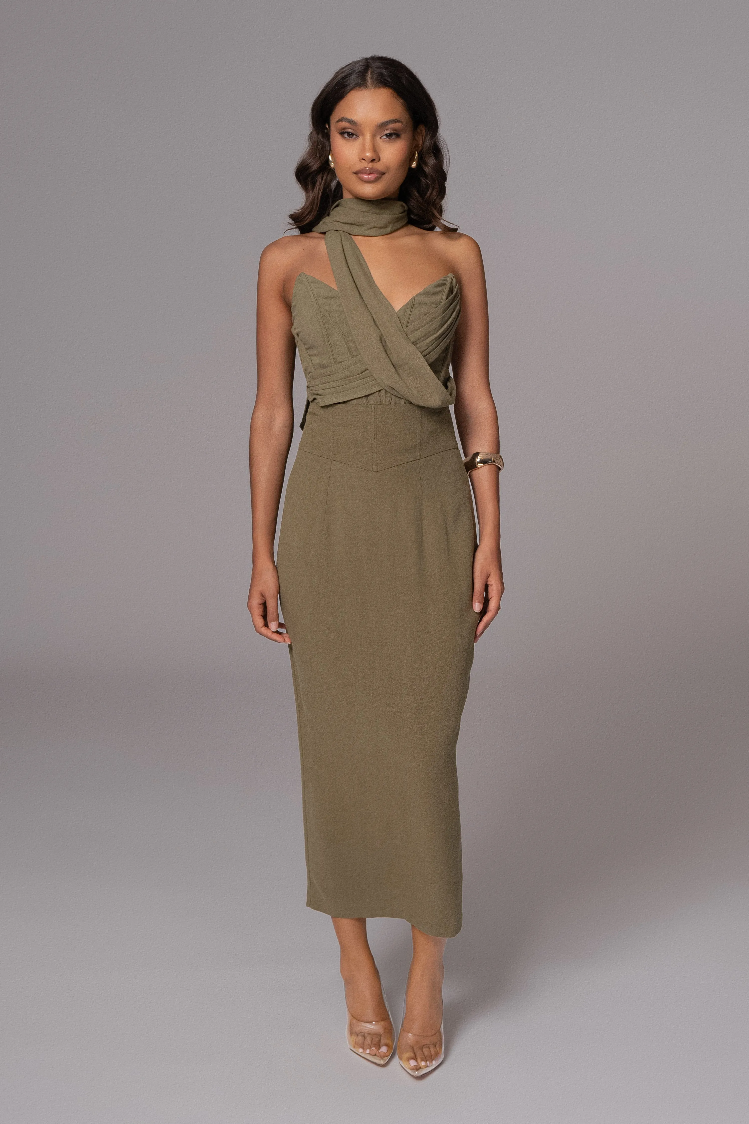 Olive Coastland Linen Skirt