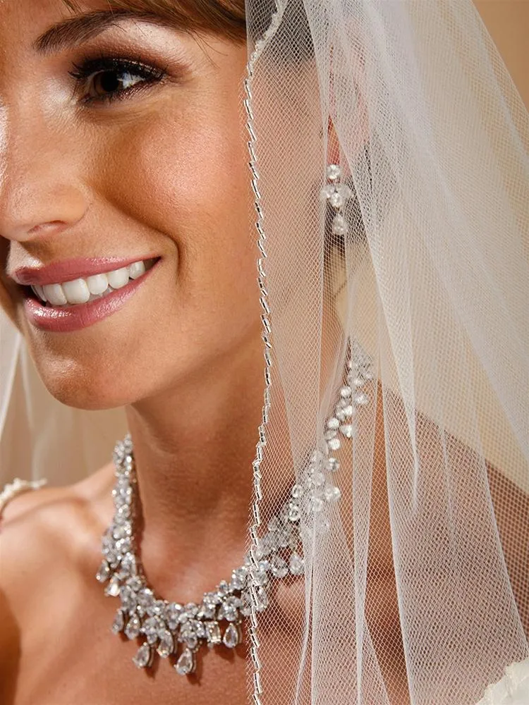 One Layer Bridal Veil with Zig Zag Bugle Bead Edging