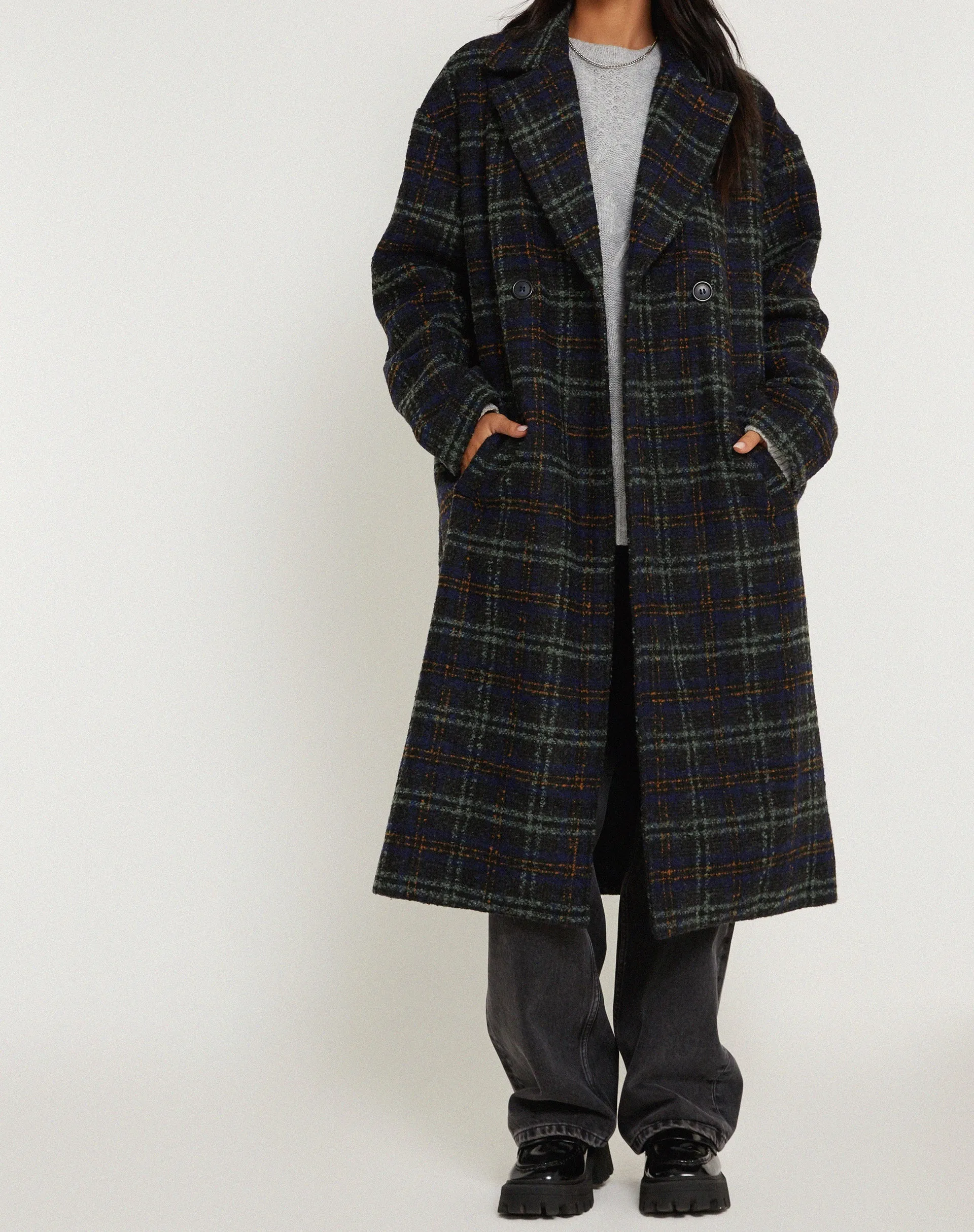 Orlova Coat in Check Navy Black and Brown