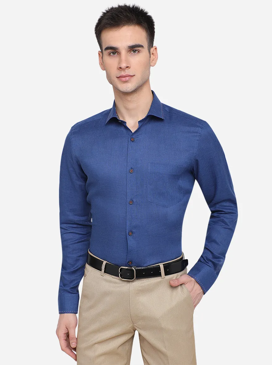 Parade Blue Solid Slim Fit Party Wear Shirt | JB Studio