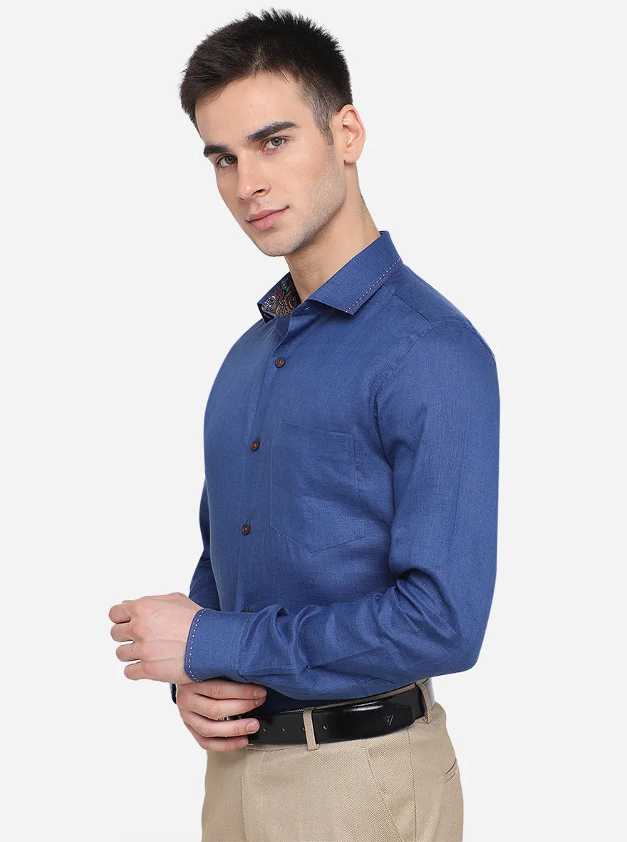 Parade Blue Solid Slim Fit Party Wear Shirt | JB Studio