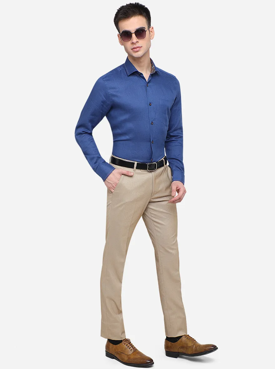 Parade Blue Solid Slim Fit Party Wear Shirt | JB Studio