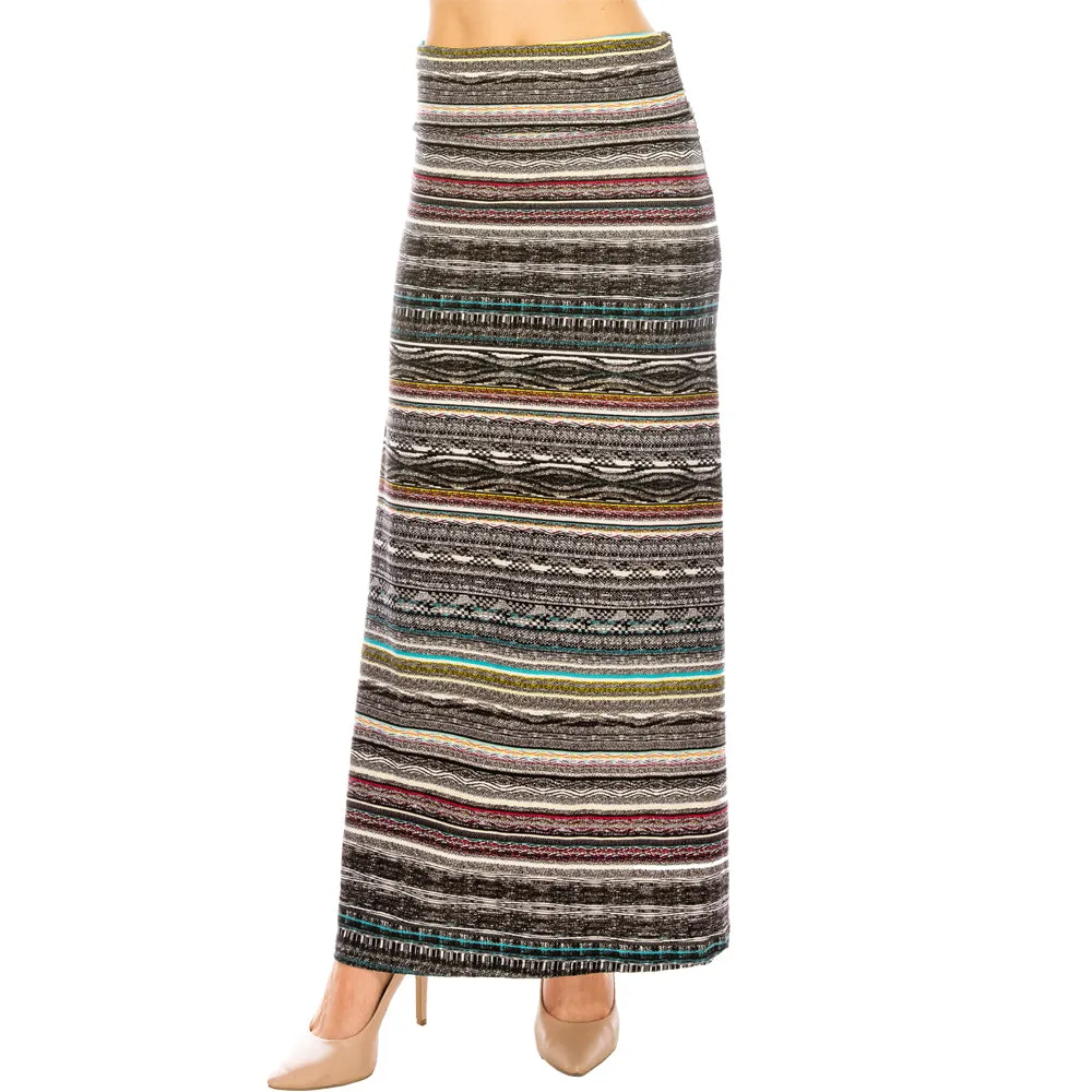 Patterned Fold Over Maxi Skirts