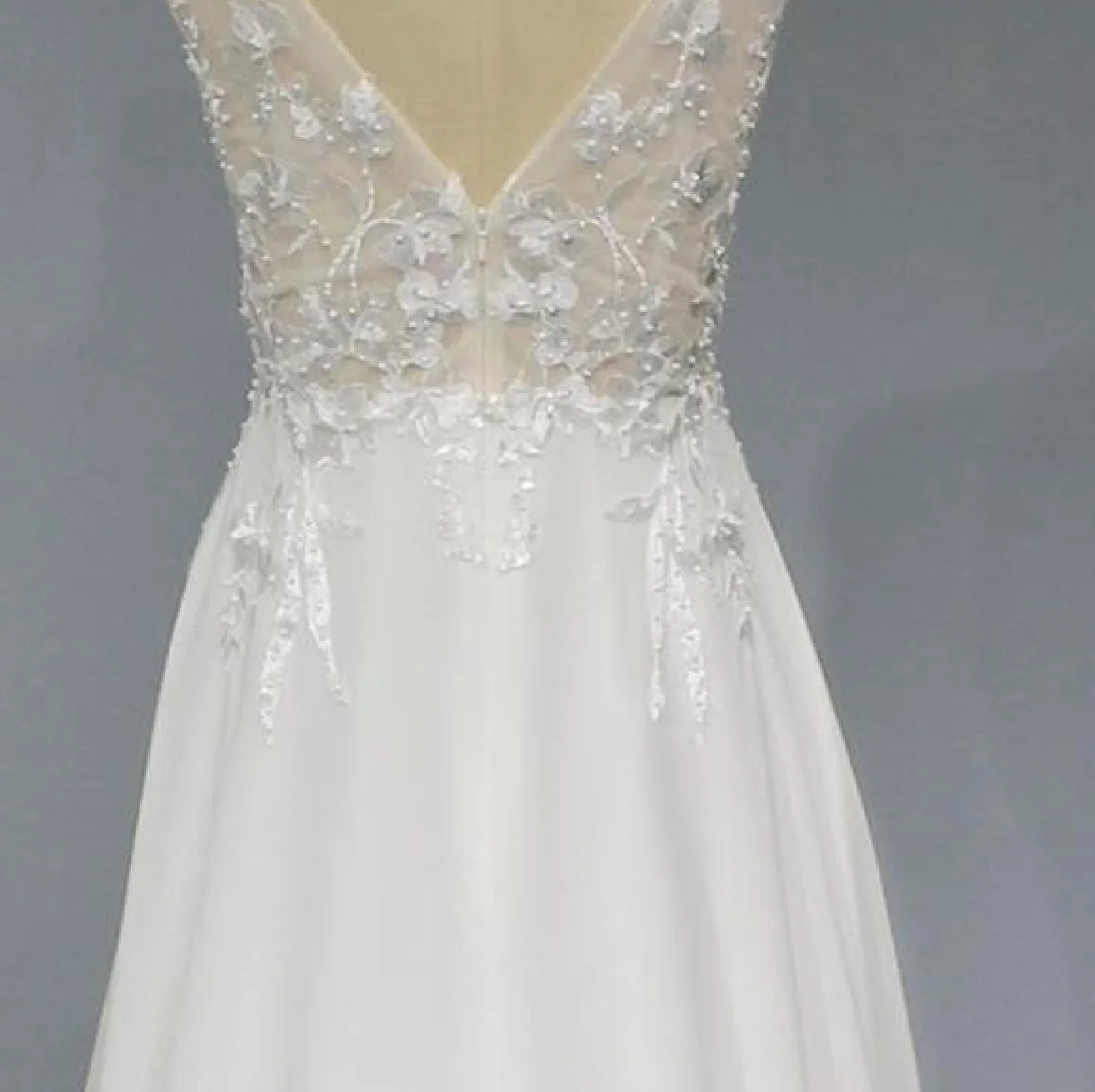 Pearl Beaded Lace Chiffon A Line Wedding Dress