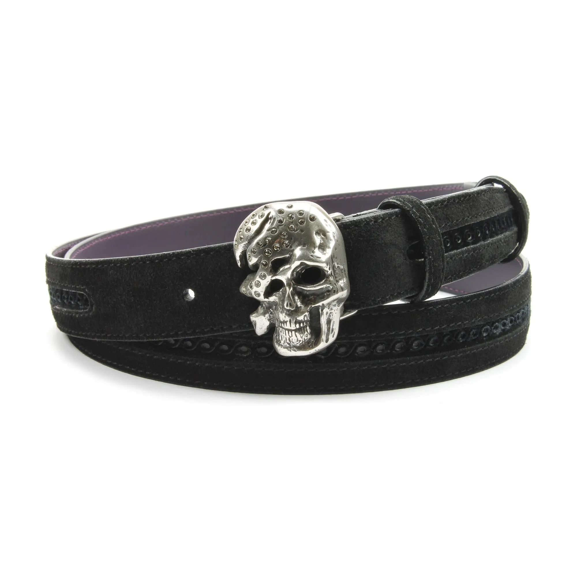 Pfeiffer Black Suede/Velvet Narrow Crystal Skull Belt