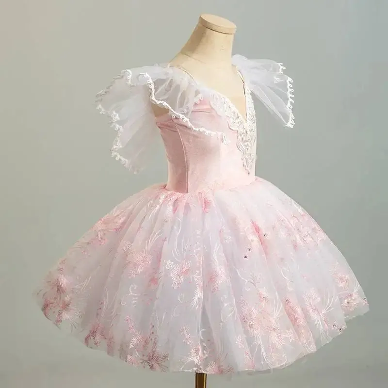 Pink Ballerina Dress For Girls Tutu Performance Dance Costume