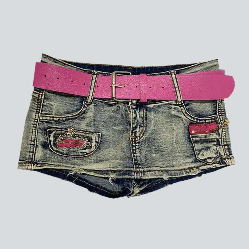 Pink embroidery mini denim skort