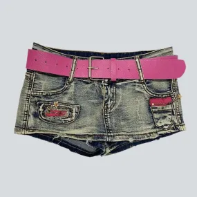 Pink embroidery mini denim skort