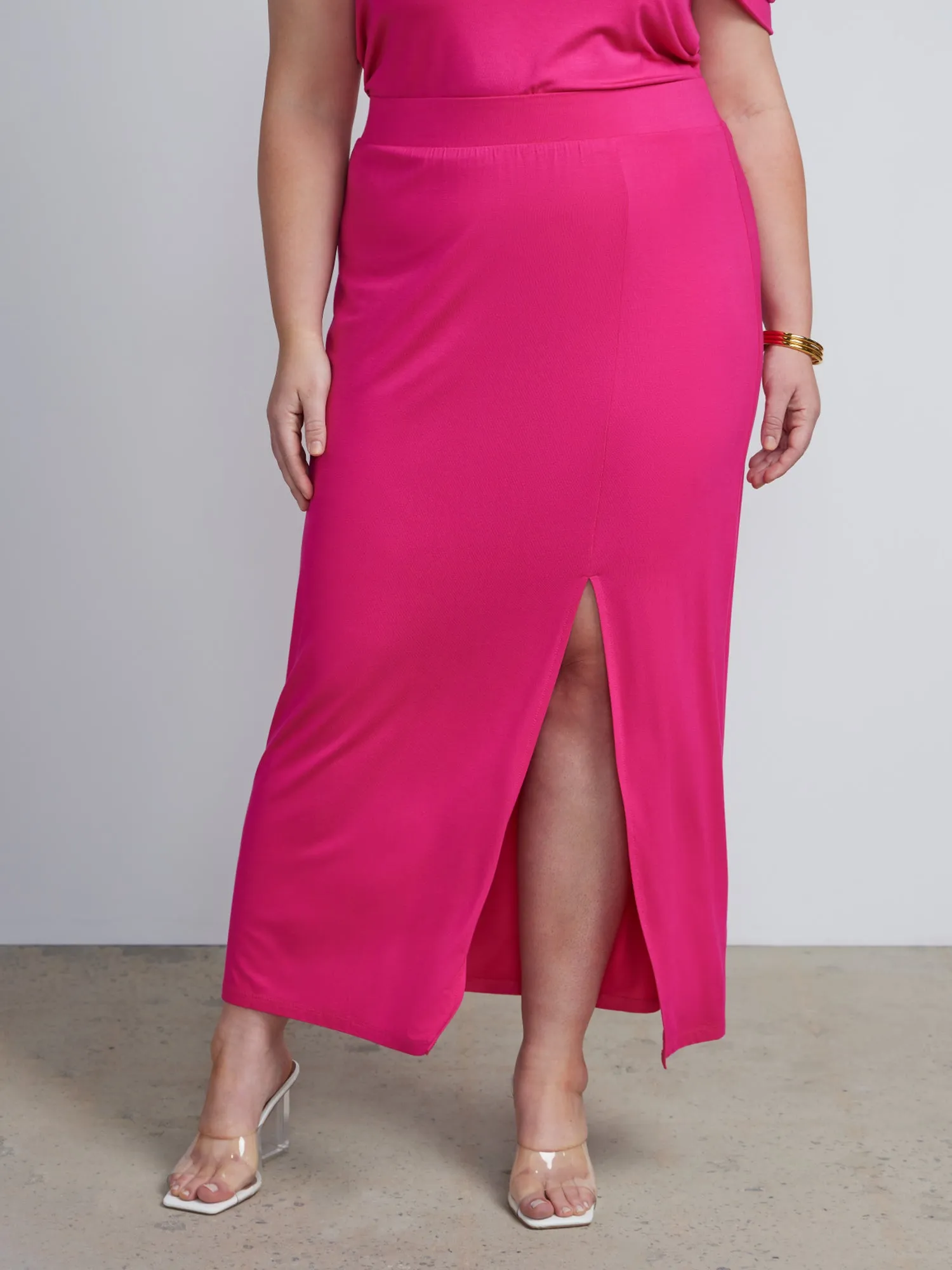 Plus Front Slit Pencil Skirt