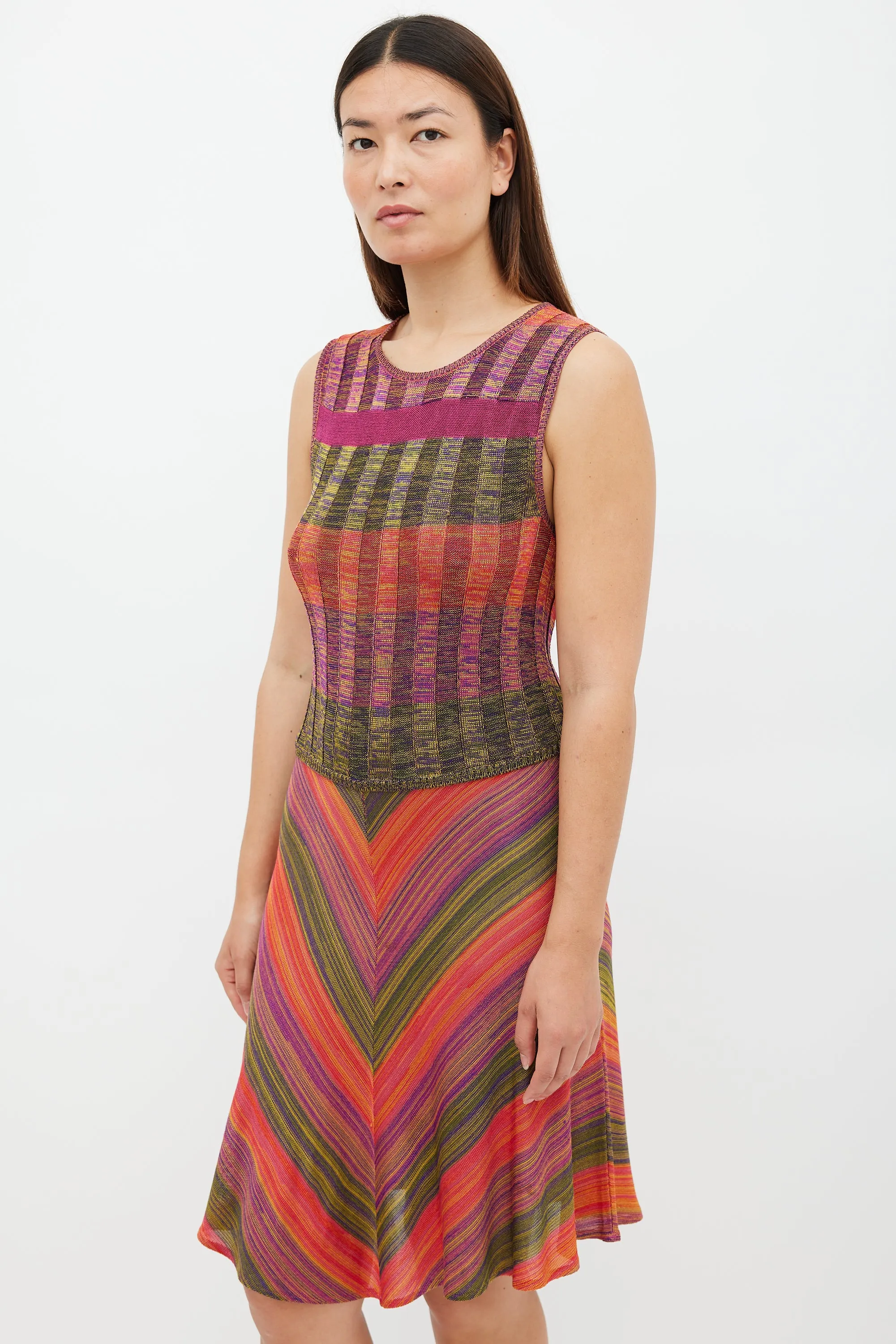 Purple & Multicolour Knit Midi Dress