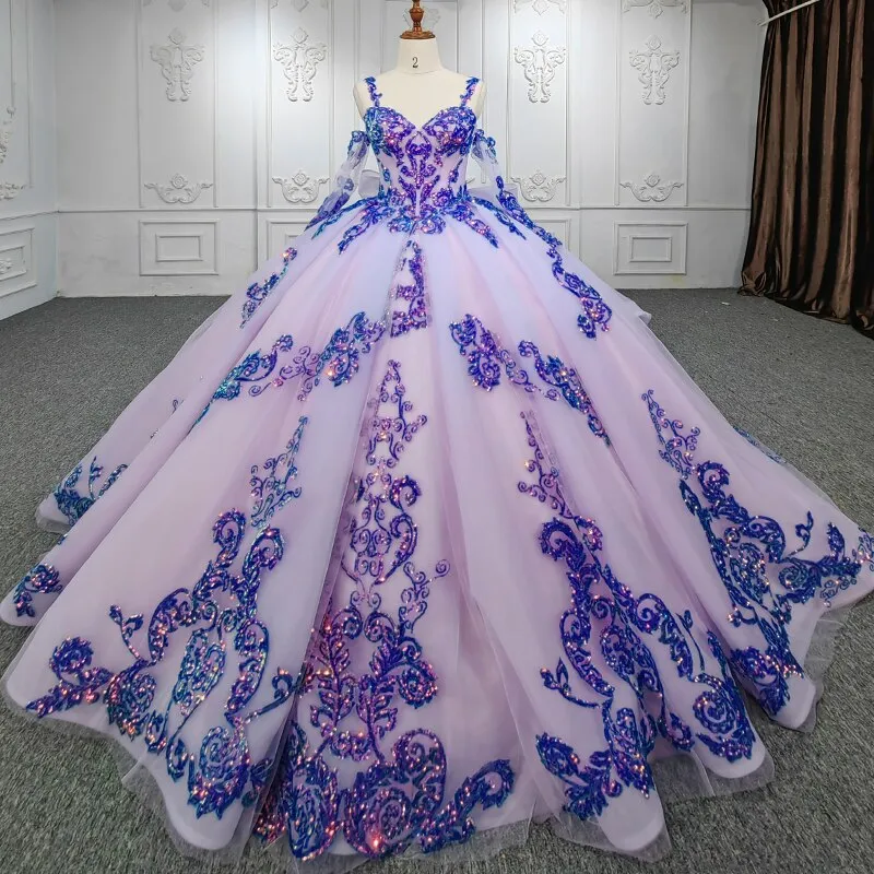 Purple Beaded Sweetheart Evening Party Dress Sequined Ball Gown