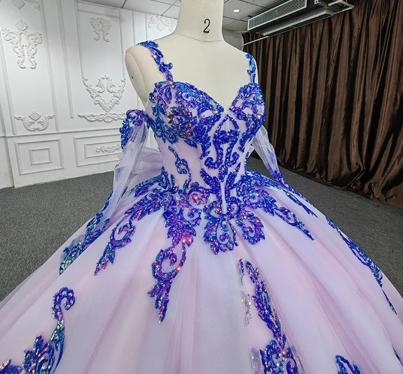 Purple Beaded Sweetheart Evening Party Dress Sequined Ball Gown