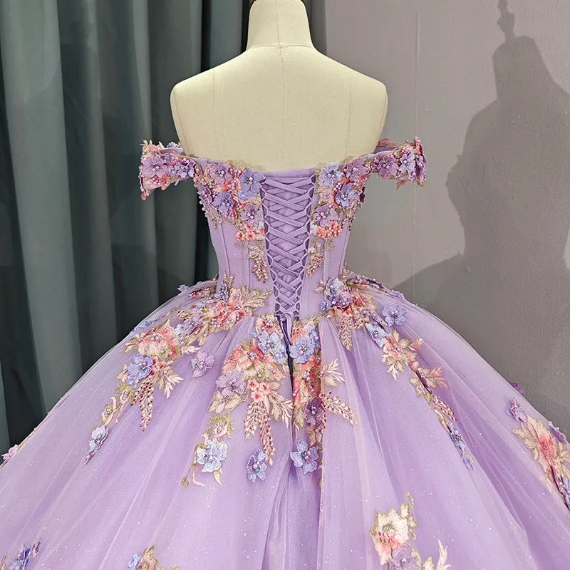 Purple Deep V-neck Quinceañera Dress