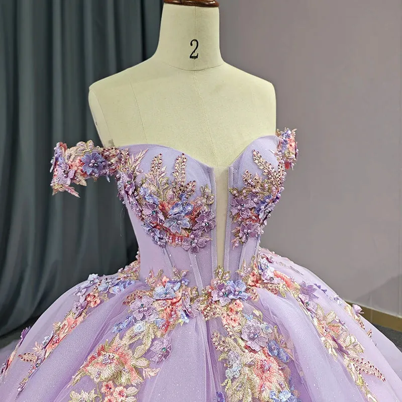 Purple Deep V-neck Quinceañera Dress