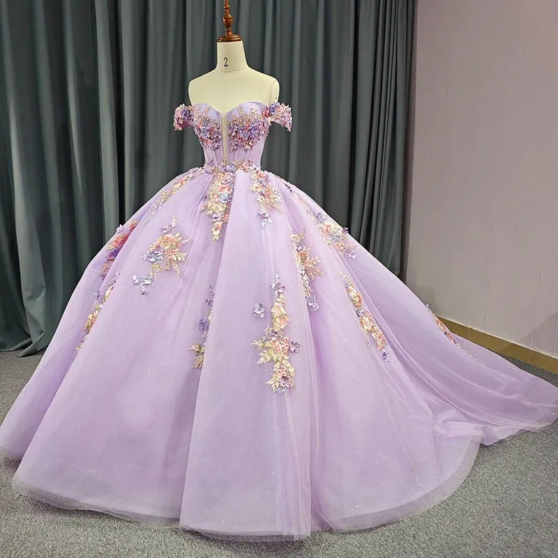 Purple Deep V-neck Quinceañera Dress