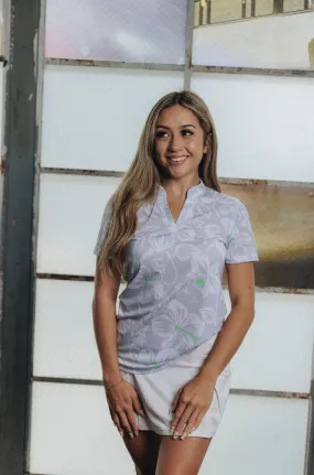 "Silver Mint Bloom" - OGA Women's Polo - Silver / Neon Mint