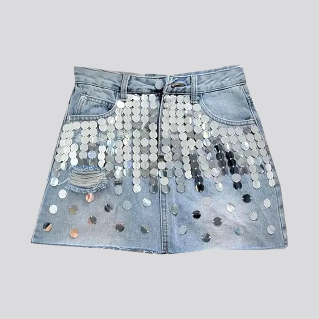 Raw-hem shiny women's denim skort