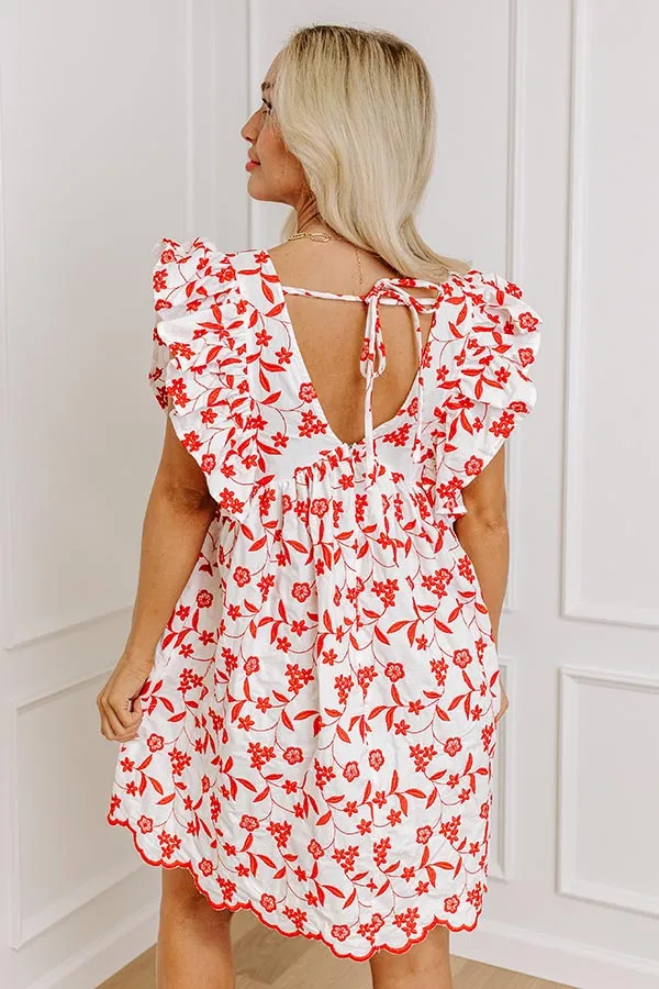 Ready For Vacay Embroidered Babydoll Dress in Red