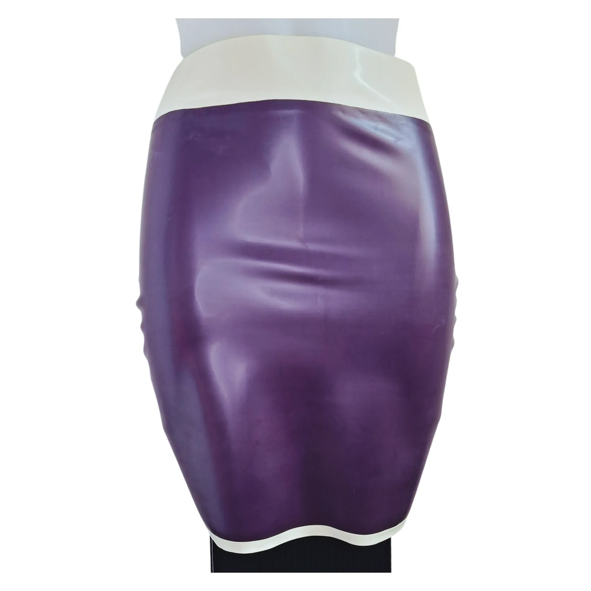 READY TO SHIP SMALL - Purple & White Latex Kick Flare Pencil Skirt