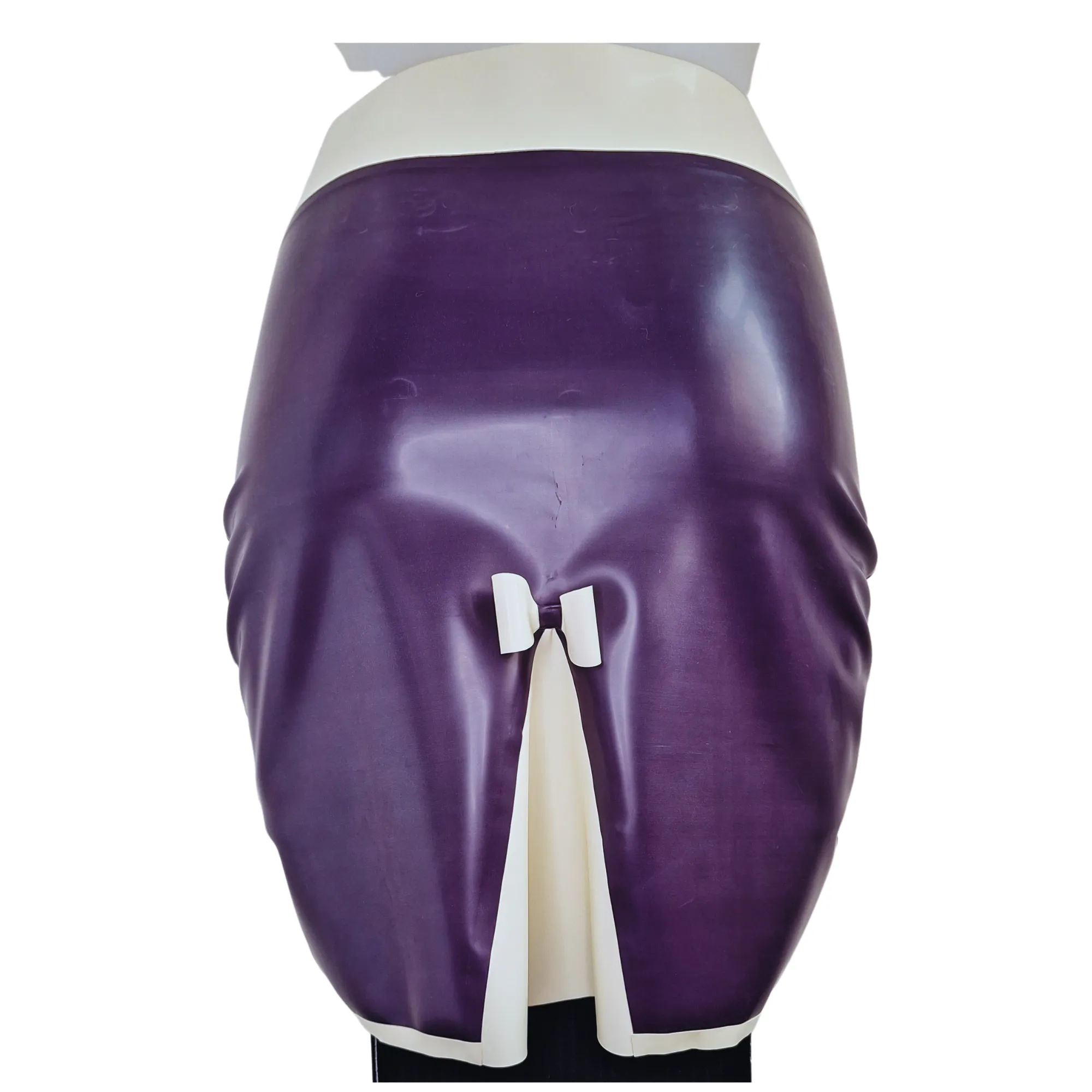 READY TO SHIP SMALL - Purple & White Latex Kick Flare Pencil Skirt